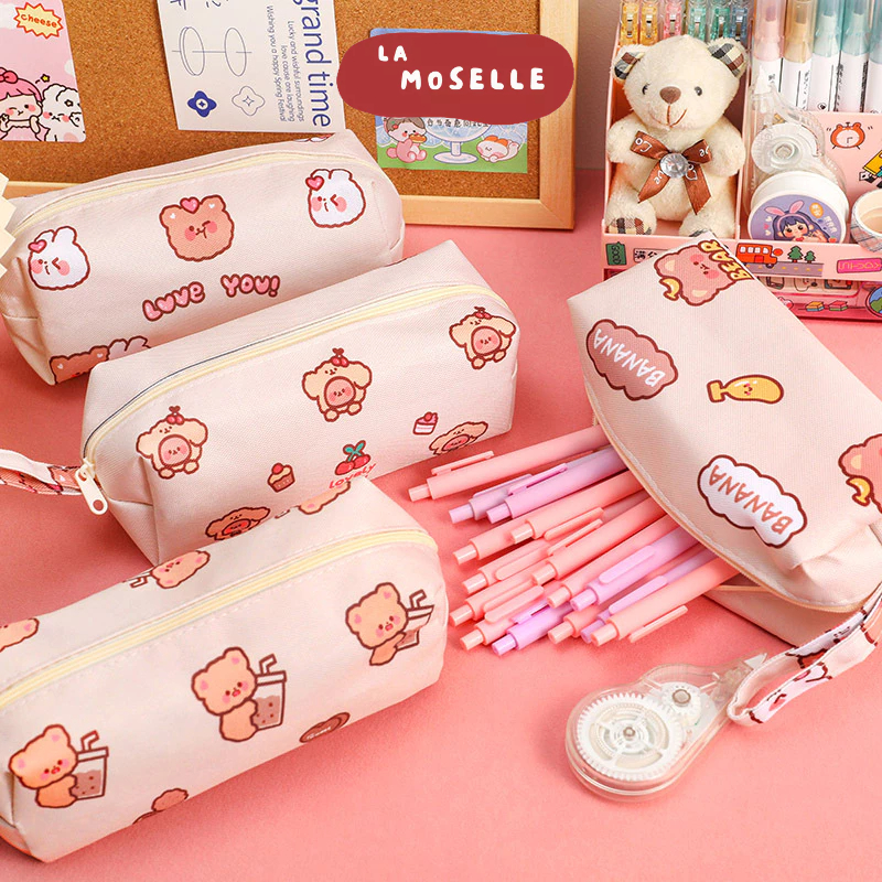 

La Moselle - [SK02] Tempat Pensil Kain Bear Rabbit / Tas Kosmetik / puch motif karakter beruang lucu