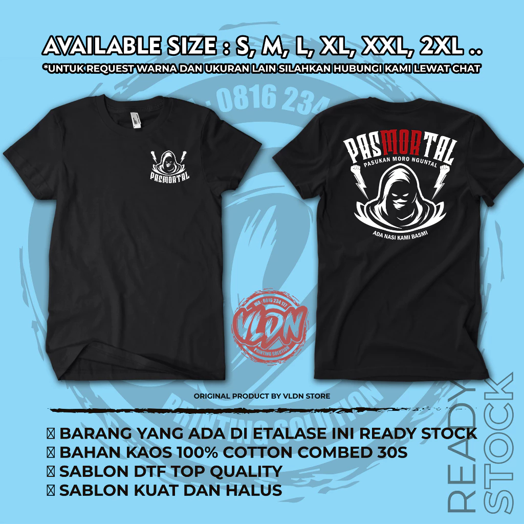 Kaos Pria pasmortal Terbaru, Kaos Kata PASMORTAL, Kaos Komunitas Pasukan Moro nguntal / PASMORTAL