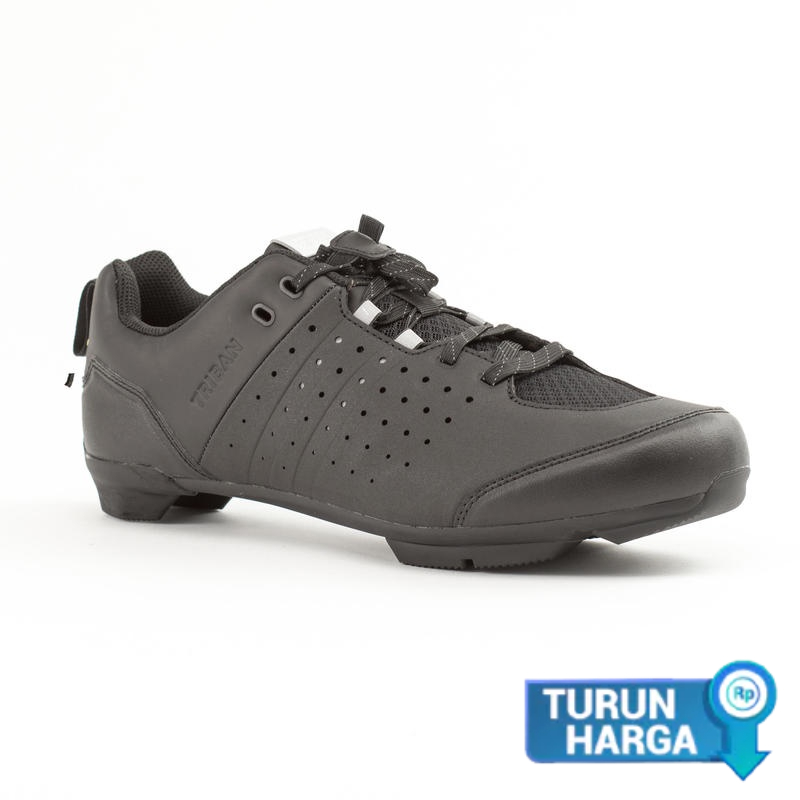Decathlon Triban Sepatu Touring Sepeda Dan Bersepeda Jalan Raya Spd 500- Hitam - 8403017