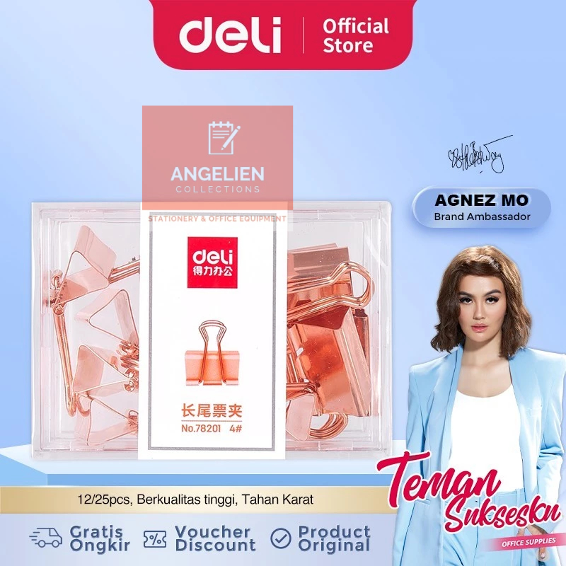 

Deli 78201 Office binder clip, Penjepit kertas Rose Gold 25mm