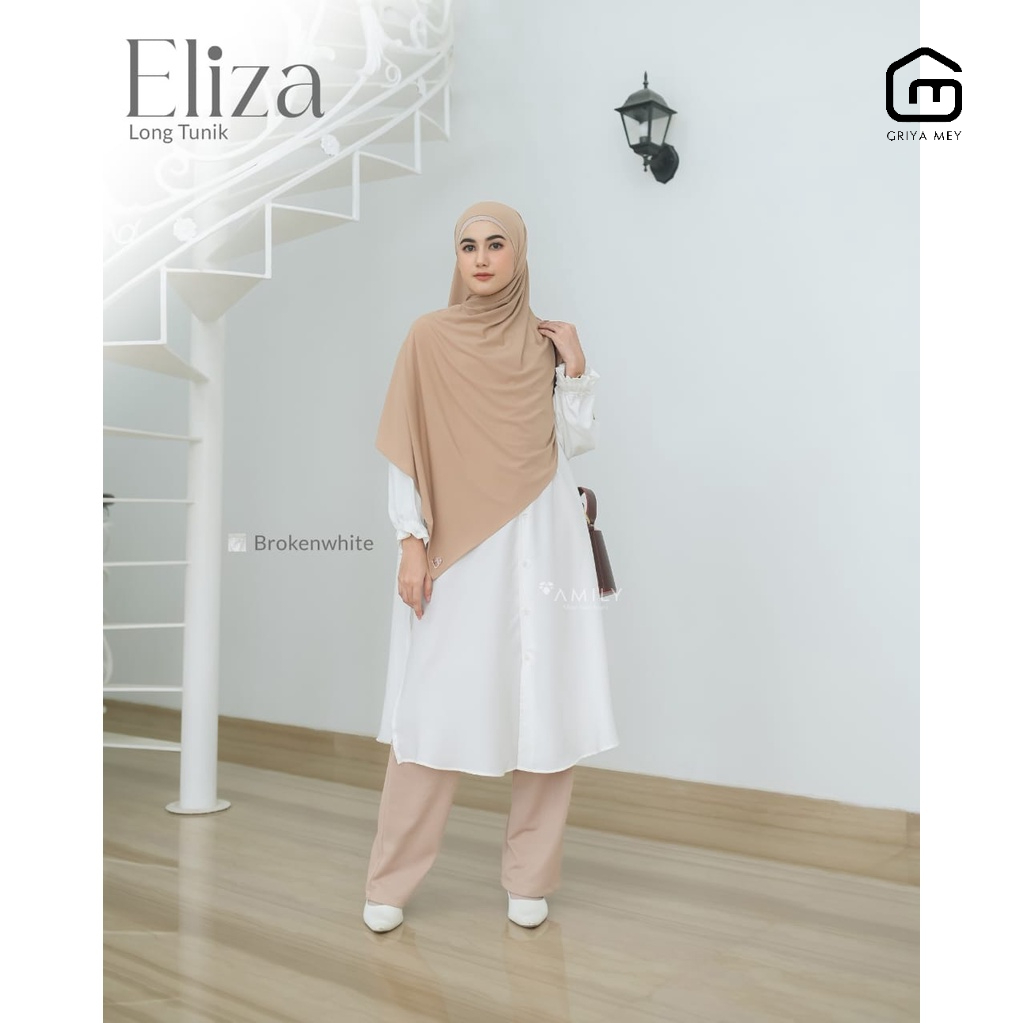Tunik Eliza by Amily Hijab Bahan Edelweiss Motif polos aksen Tulle Pleats griya mey