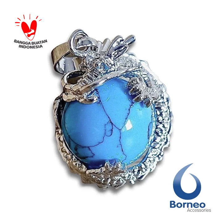 Liontin Batu Bulat Naga Melingkar Pirus