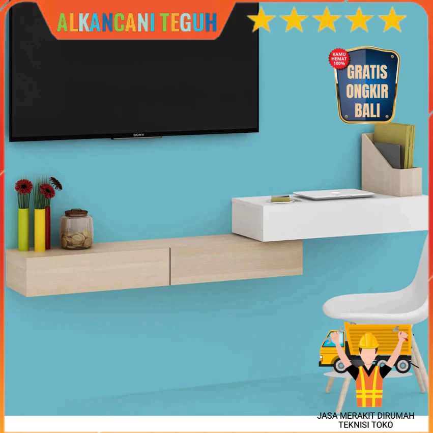 MARETA WU RAK DINDING / RAK TV / MEJA BELAJAR DINDING - PRO OAK - WHITE