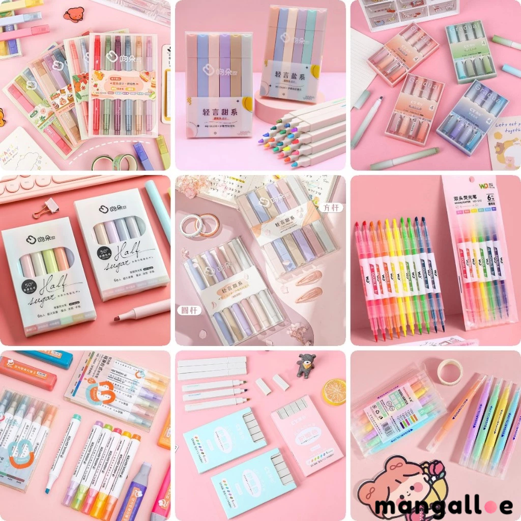 

COD 6Pcs/1 Set Stabillo Warna Pena Ganda Kepala Highlighter Pastel Seni Marker Siswa Spidol Anak Alat Tulis Highlighter MG