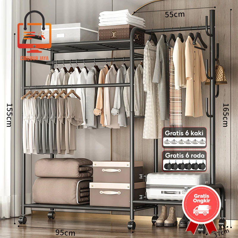 CIBUBUR JAYA GARTIS ONGKIR BALI RAK GANTUNGAN BAJU SERBAGUNA STAND HANGER PORTABLE BESI JEMURAN PAKA