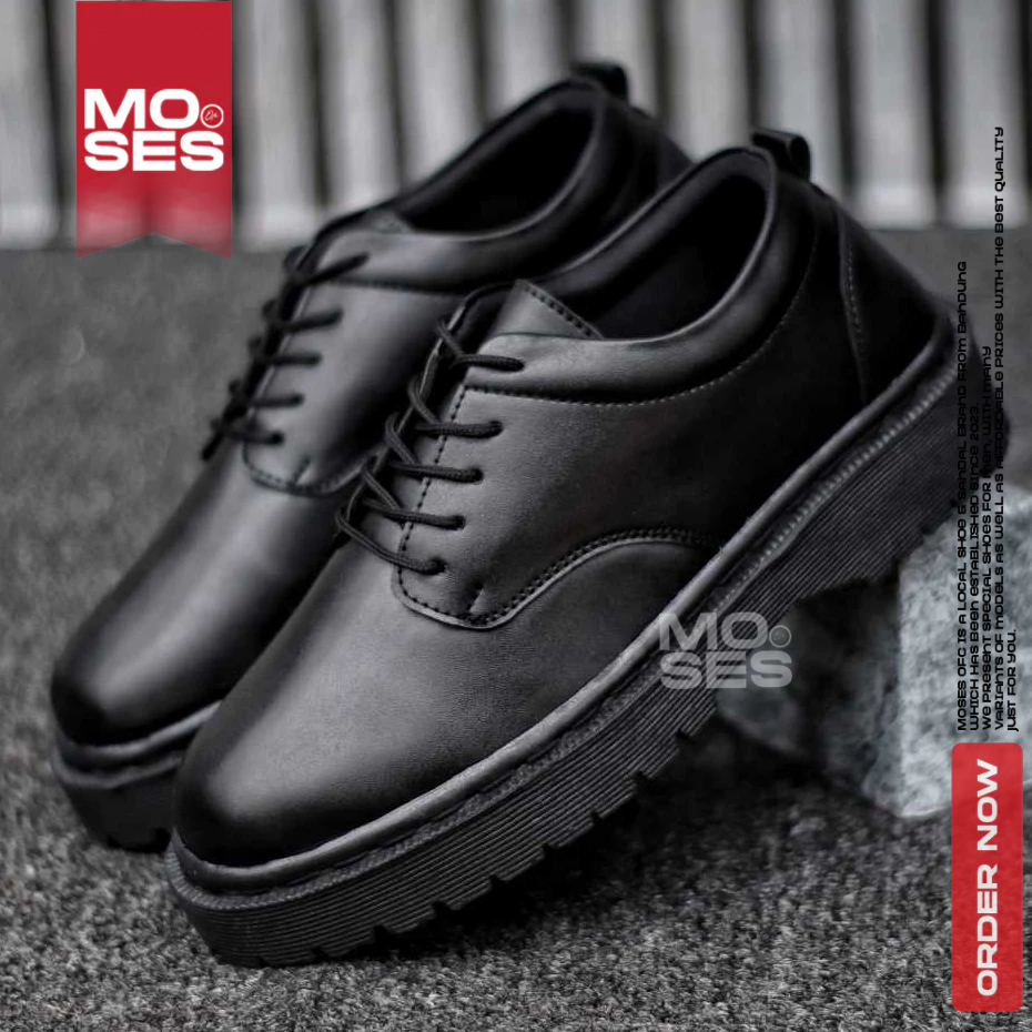 MOSES Sepatu Oxford Pantofel Formal Tali Hitam Kulit Pu Kerja Pria Hak Tinggi