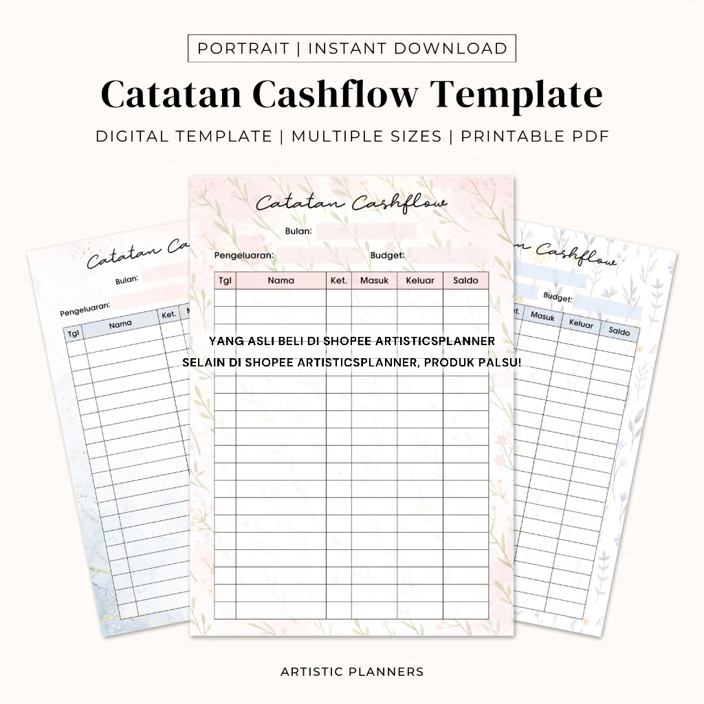 Catatan Cashflow Template Printable | Planner Printable Template Digital | Budget Planner | Isian Bi