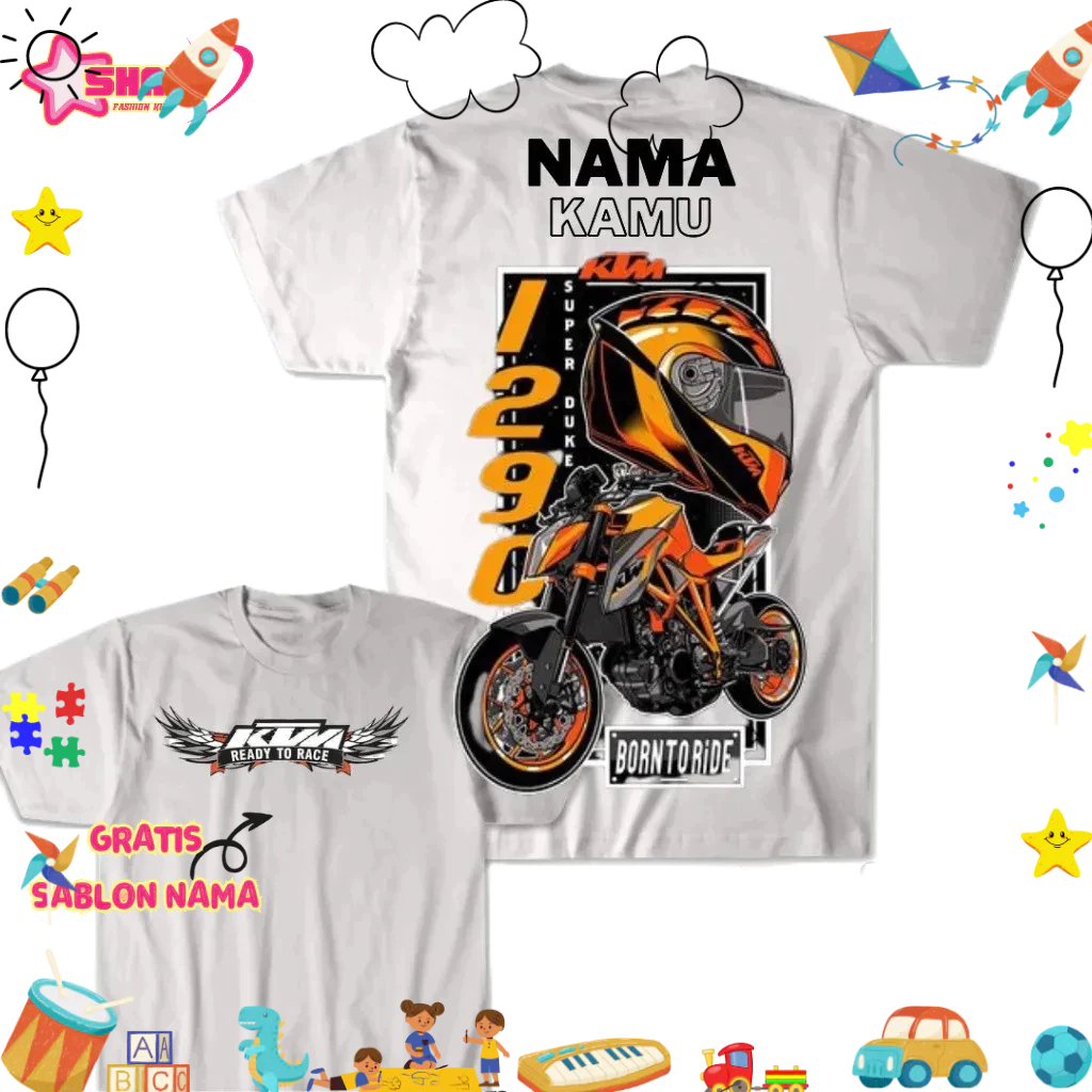 Baju Kaos Anak Gratis Sablon Nama - Baju Kaos Anak motor ktm / Baju anak laki laki / Baju Kaos anak 