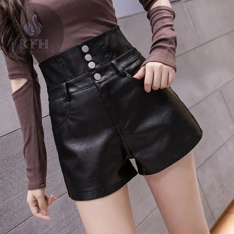 Celana Pendek Kulit Skinny Leather Shorts Women Hotpants Slimfit High Waist Terbaru 2024 Mode Spring