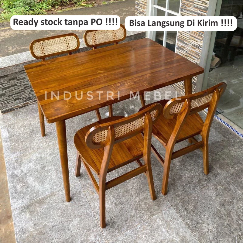 Roptan Set Meja Makan restoran cafe kursi rotan kayu jati unik aestetic Forestory Store Furniture