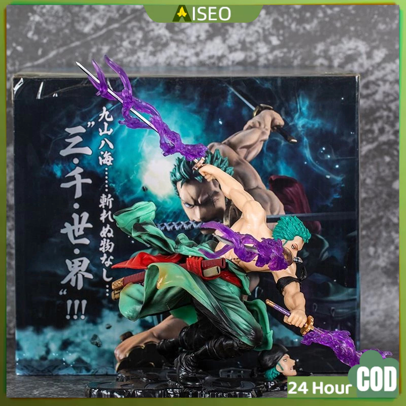 【COD】Action Figure One Piece Roronoa Zoro 3 Pedang Aura Tiga Ribu Dunia Raja Popularitas Anime Anime