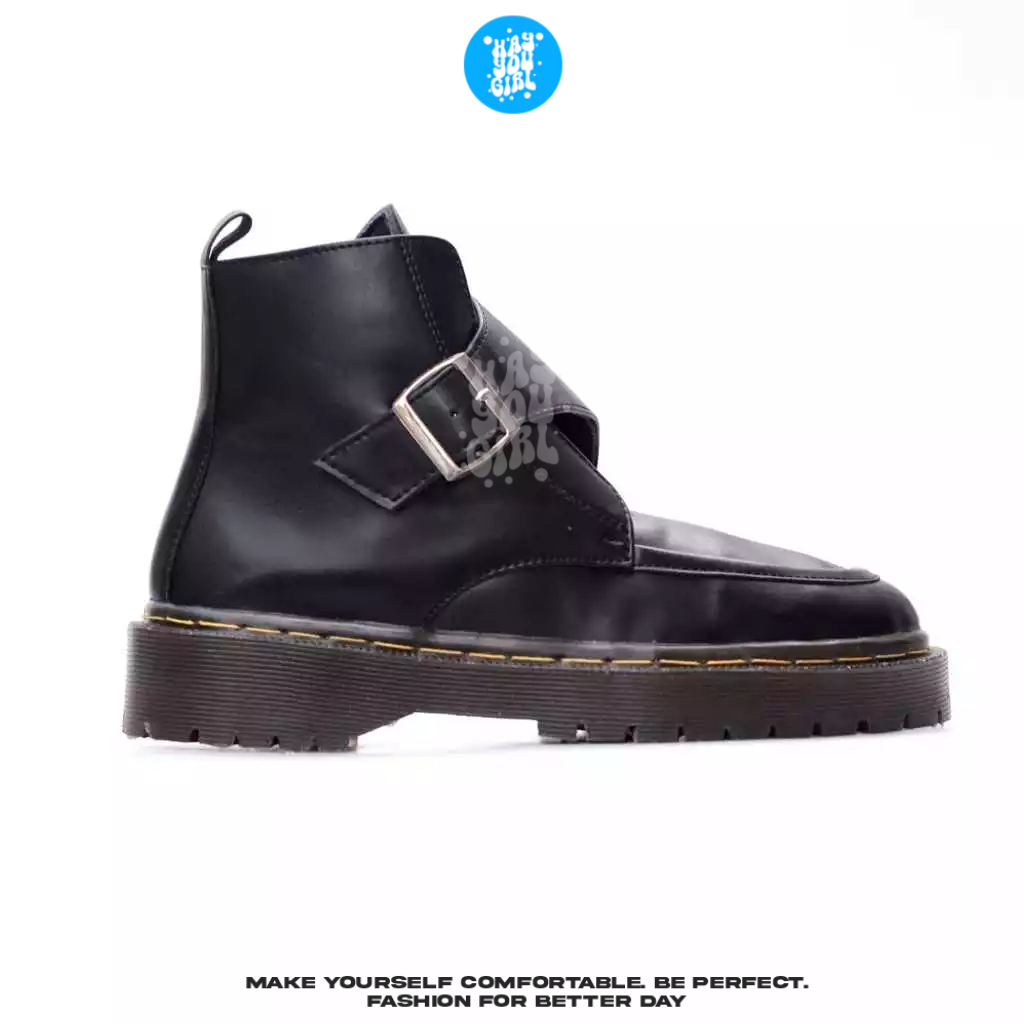CUCI GUDANG HYG - VERIN Sepatu Boots Docmart Wanita Hitam Hak Tinggi KEKINIAN