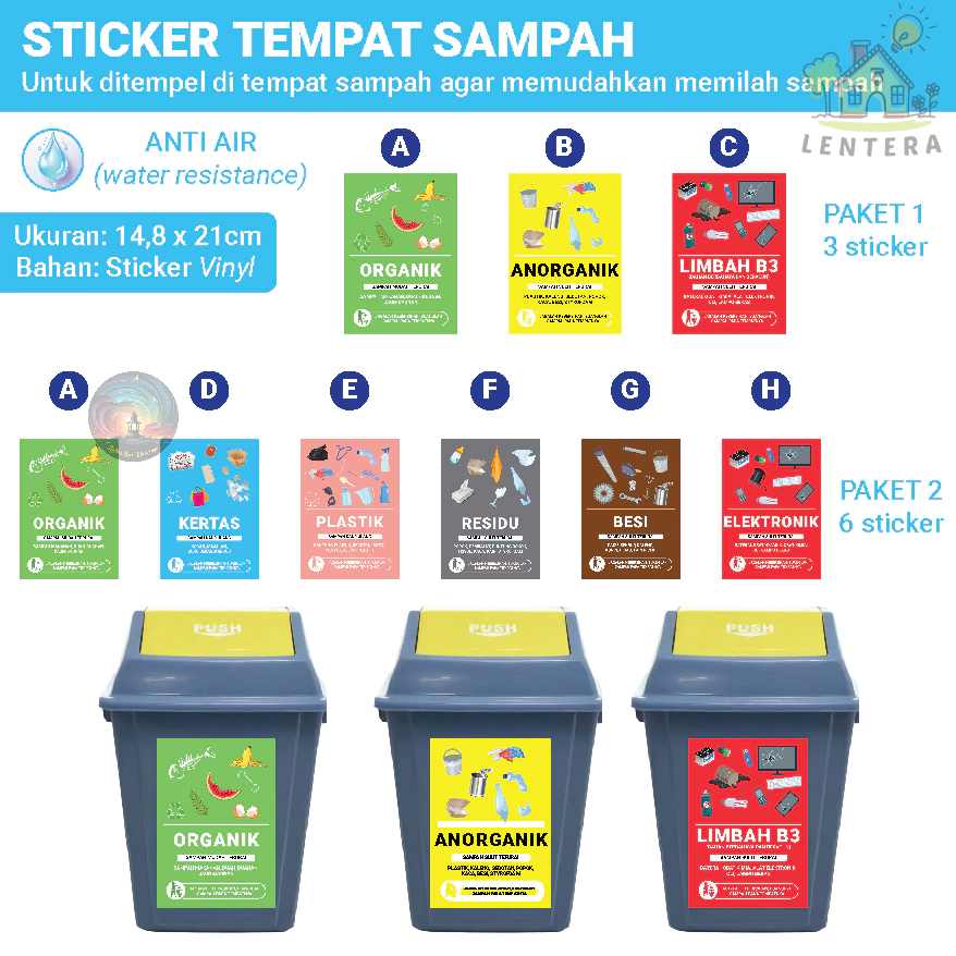 

STIKER Sticker TEMPAT SAMPAH ORGANIK , ANORGANIK, LIMBAH B3, RESIDU, KERTAS, BESI, PLASTIK, LEKTRONIK, BERBAHAYA