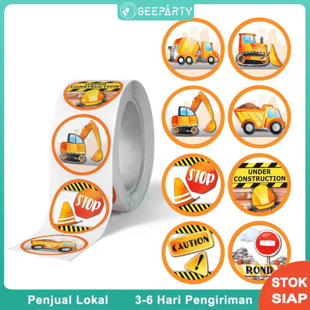 

500 Pcs 8 Gaya Buldoser Ekskavator Stiker Gulung Untuk Dekorasi Pesta Ulang Tahun Konstruksi Anak