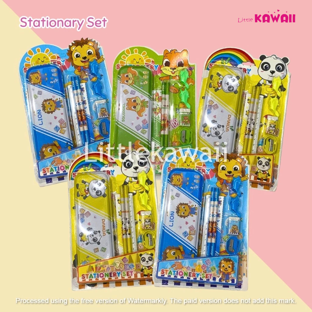 

LK/ Tempat Kotak Pensil Tepak Stationary Set Sekolah Alat Tulis Anak 6 in 1 Panda Lion Chip And Dale Mix Import