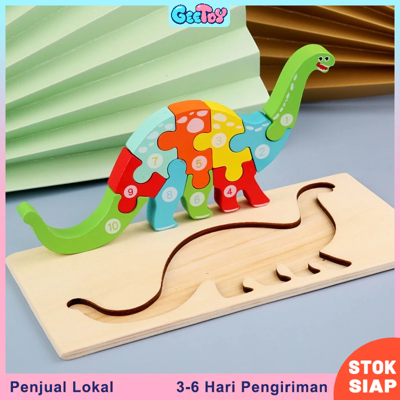 Geetoy Mainan Edukasi 3D Mainan Hewan Dinosaurus Jigsaw Puzzle Kayu Untuk Anak