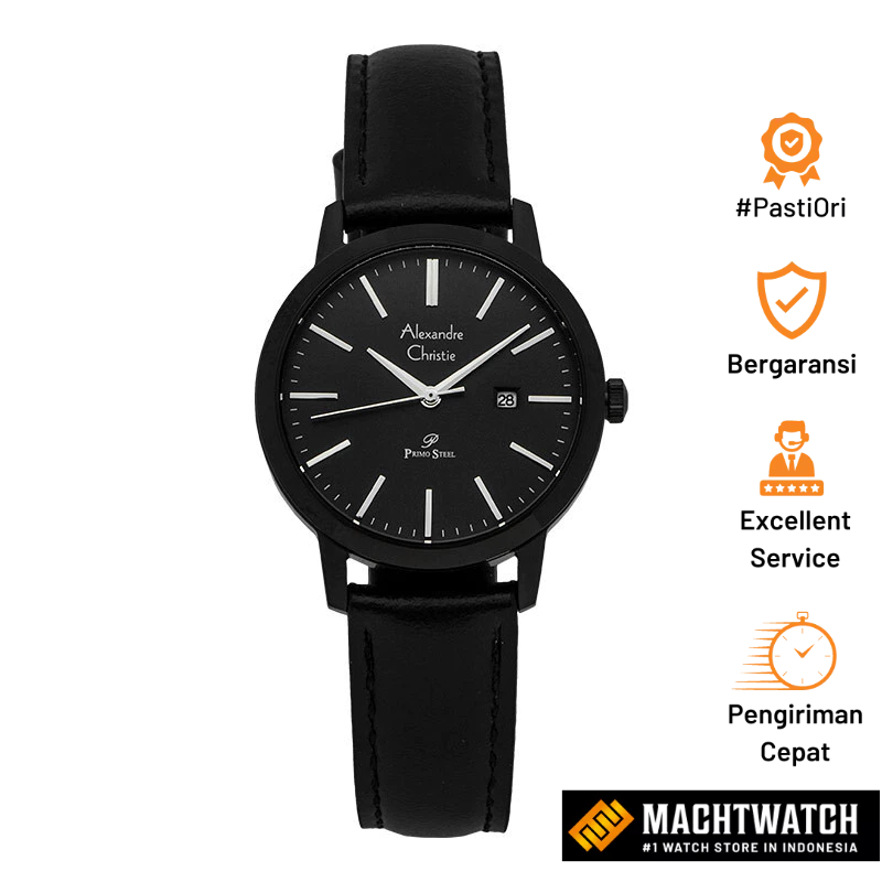 Jam Tangan Wanita Alexandre Christie Primo Steel ACF-1007-LDLIPBA Black Leather Strap