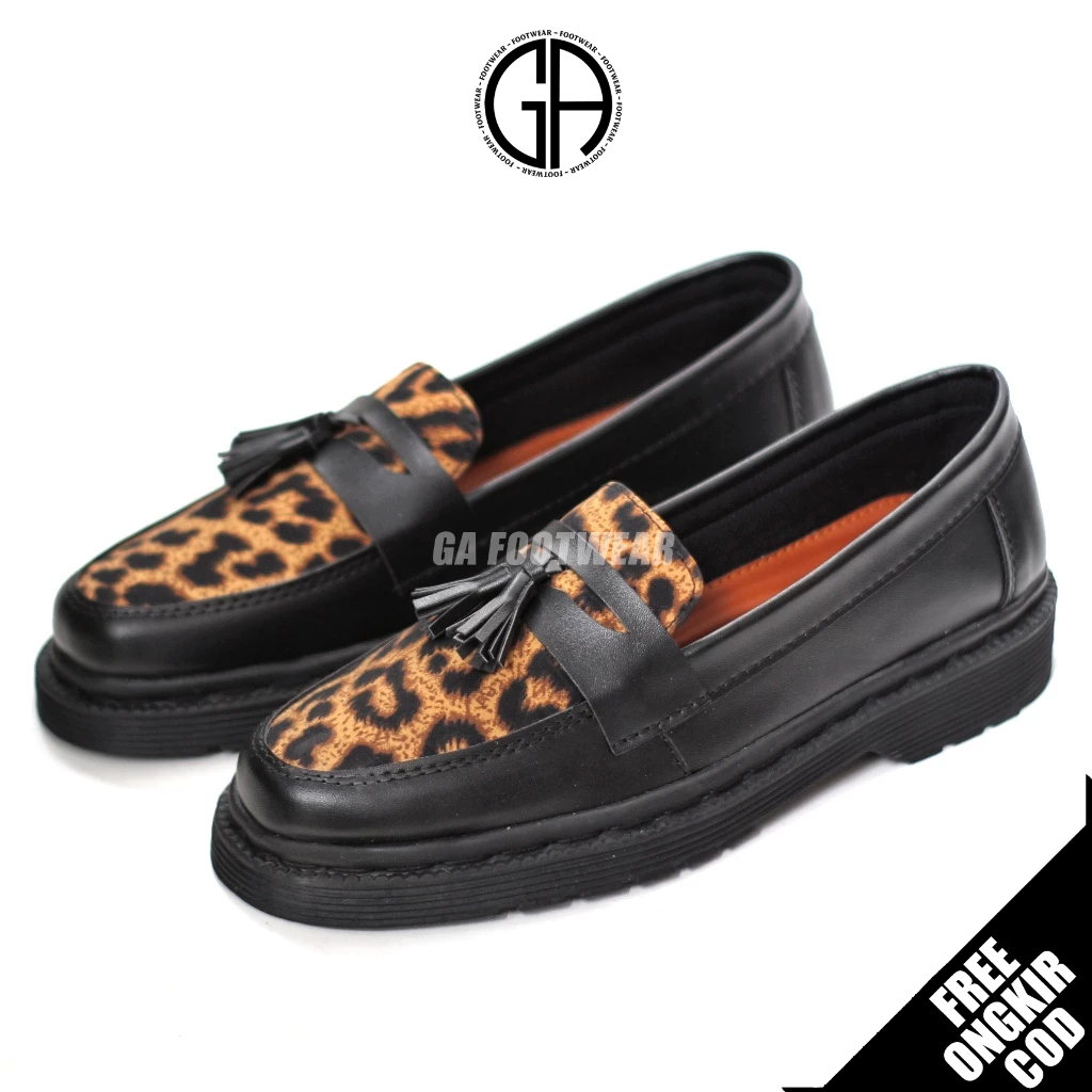 GA FOOTWEAR Nasa - Sepatu Loafers Pria Leopard Hitam Kasual