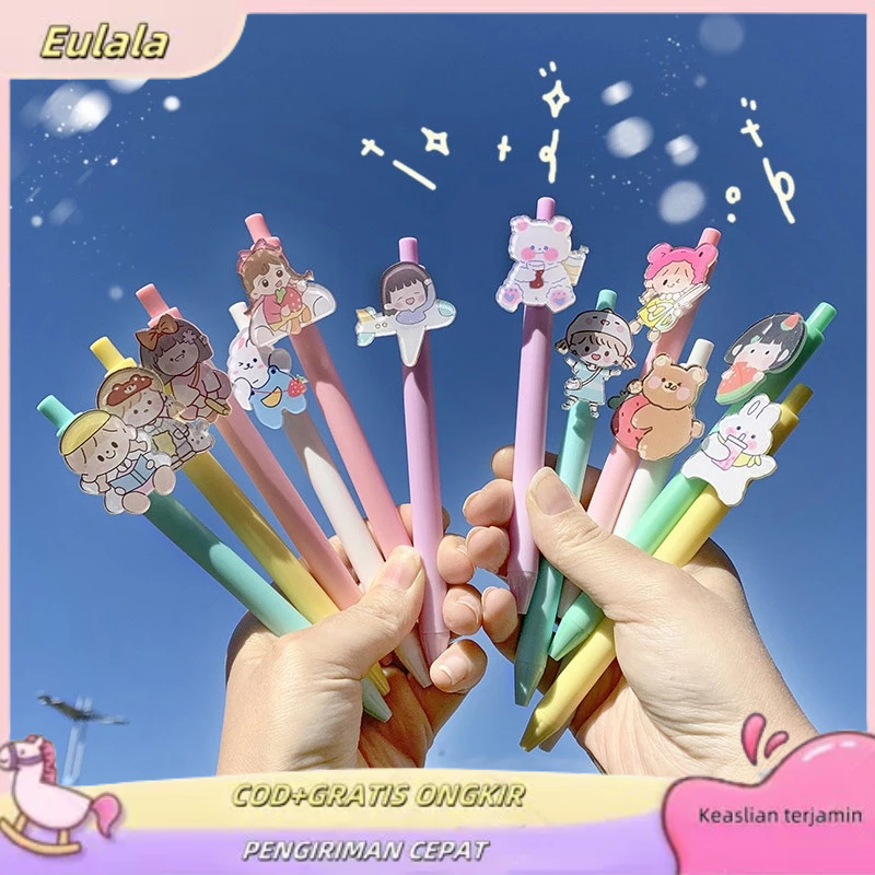 

Eulala Pulpen Gel Mekanik Pola Kartun/ 1 Pak berisi 6 Pulpen Gel Kartun