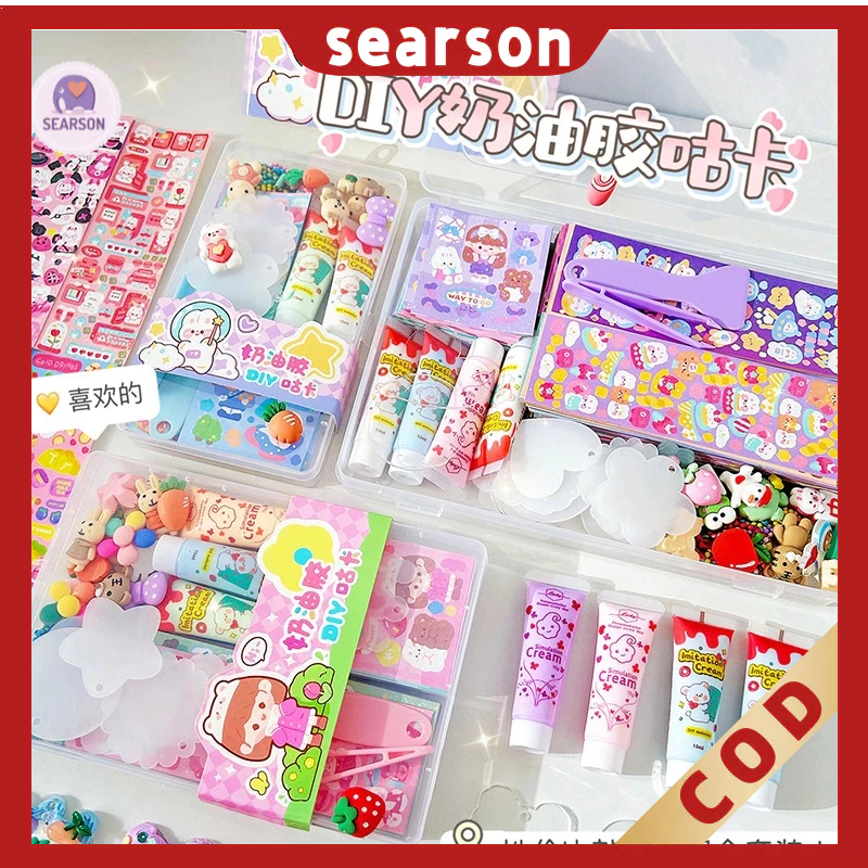 

【418PCS】Kotak Indah Kartun Cream Gum Stiker Bahan Kartu Guka Siswa Deco DIY Decals Aksesoris Set