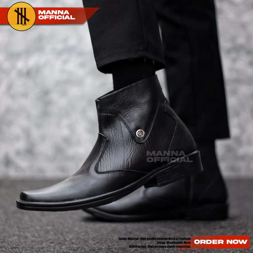 Sepatu Formal Pantofel Boots Hitam Kulit Asli Pria Resleting