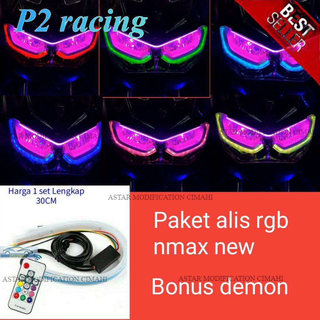 PAKET LAMPU ALIS RGB NMAX NEW BONUS DEMON LAMOU ALIS LED DRL SLIM RGB REMOT SEIN RUNING 30CM