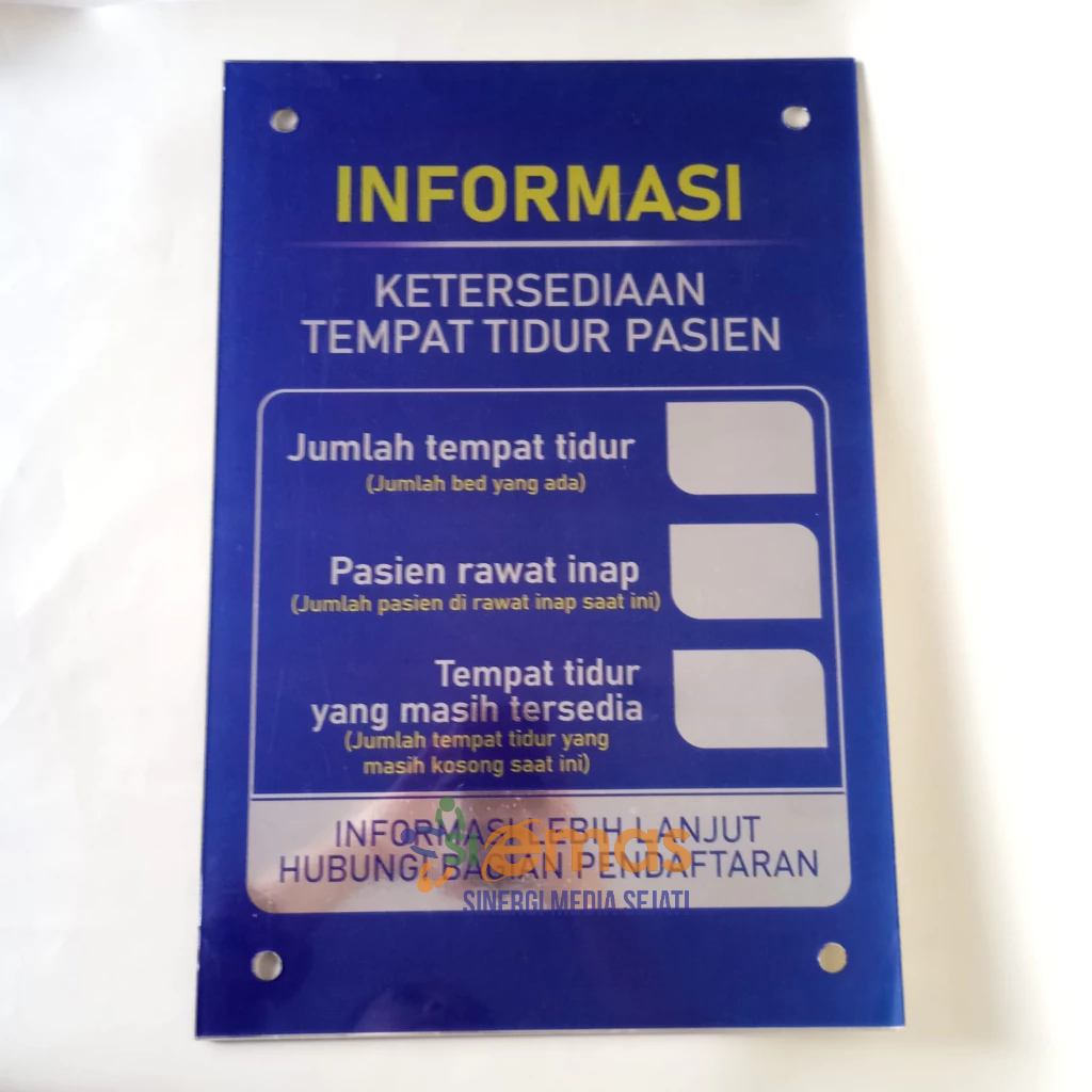 

Akrilik Informasi Tempat Tidur Pasien | Papan Informasi Tempat Tidur Pasien