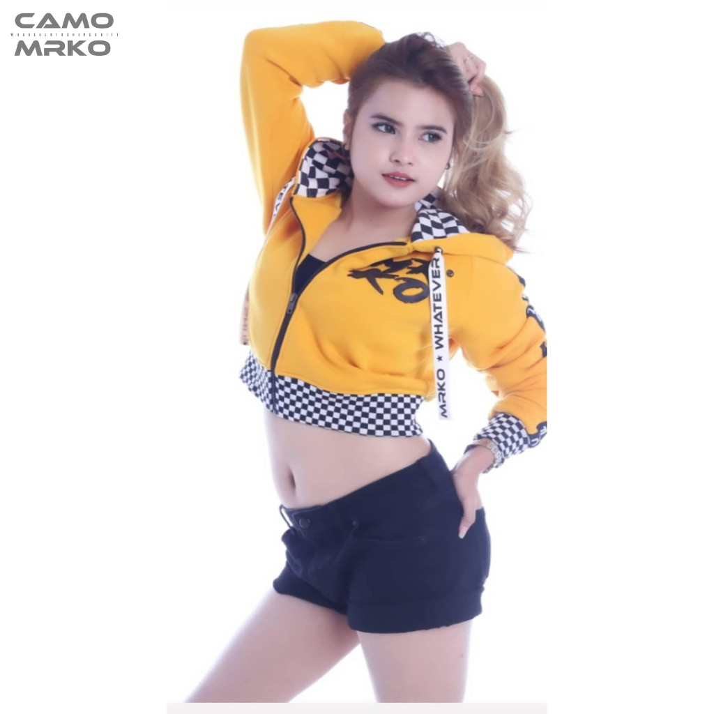 Jaket Sweater Hoodie Zipper Leaf Premium Distro CAMO MRKO Official Checkerboard Kuning Line MRKO102