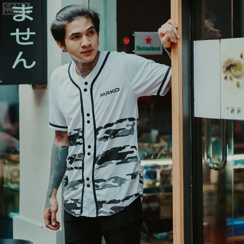 Kaos Baseball Jersey Billabong Distro Bandung CAMO MRKO Official Army Putih  Tees MRKO066 Original