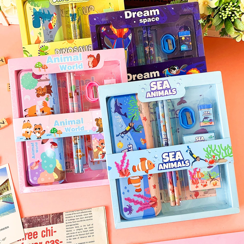 

H7Y IDOON Stationary Set Kotak Pensil Anak Set Stationery Alat Tulis Kotak Pensil Karakter