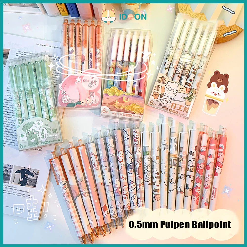 

IDOON 6pcs Pen Gel Mekanik Motif Cartoon Lucu Pulpen Gel Mekanik Ballpoint Mekanik 0.5mm