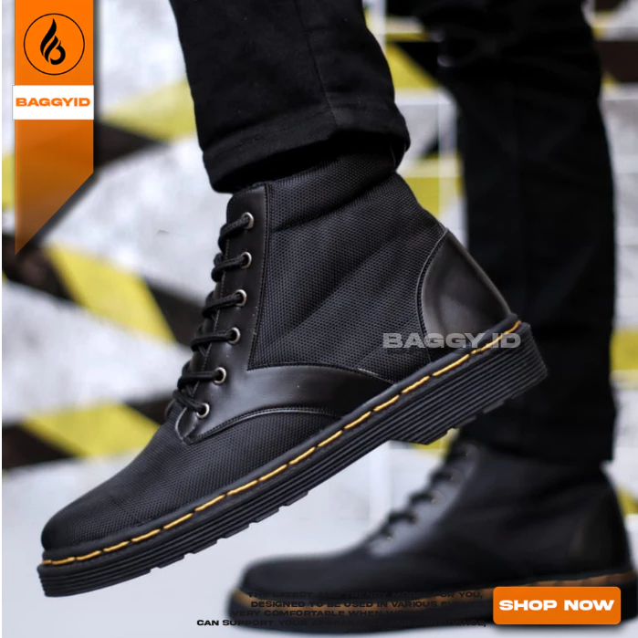 Sepatu Boots Docmart Pria Formal Kanvas Hitam Pria