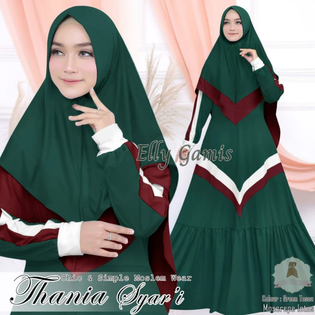 Gamis Jumbo Thania Syari Big Size XXXL LD 110-140 Polos Plus Kerudung Tebal Adem
