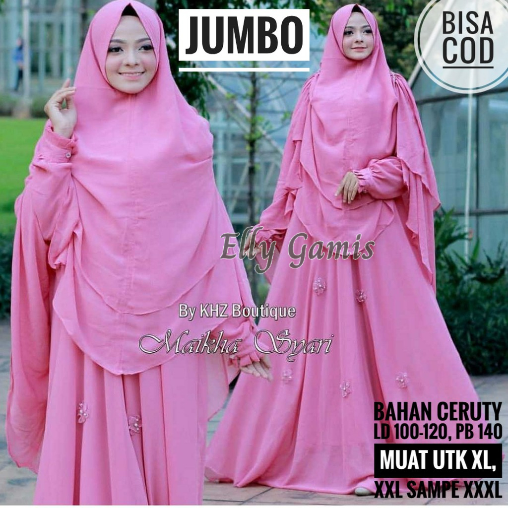 Gamis jumbo Anindya Ceruty Premium, Baju gamis wanita, Gamis Bigsize XXXL, Gamis Syari, Gamis Murah