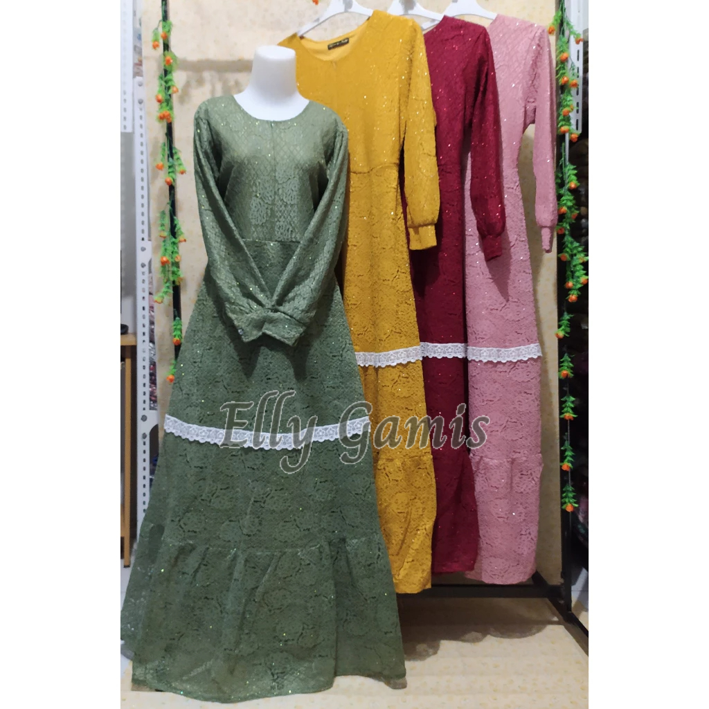 Gamis Kebaya Pesta Antiqa Coksu Balotelli Brokat XXL Ori Baju Pesta Gamis Brukat Gliter