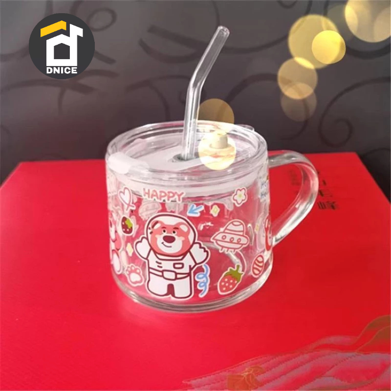 Samiafdol_ Gelas Susu Anak Kaca Gelas Minum Sedotan Kaca 350Ml