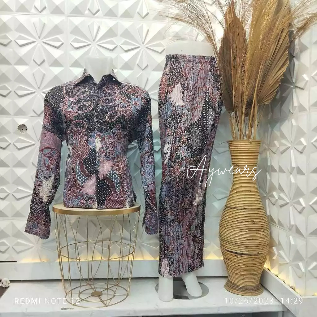 Set Kemeja batik / Batik Couple/ Kemeja batik Aurel Lilac /Setelan batik seragaman/ Kemeja batik len