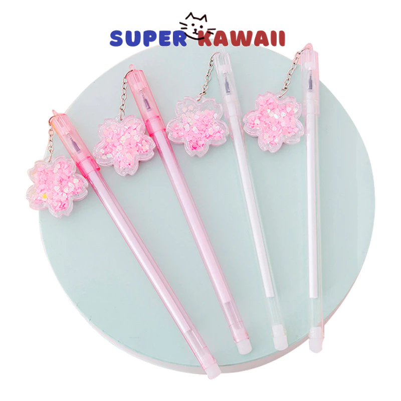 

Super Kawaii - [SK65] Pulpen karakter pen bentuk bunga gantung lucu glitter alat tulis kantor anak sekolah pink