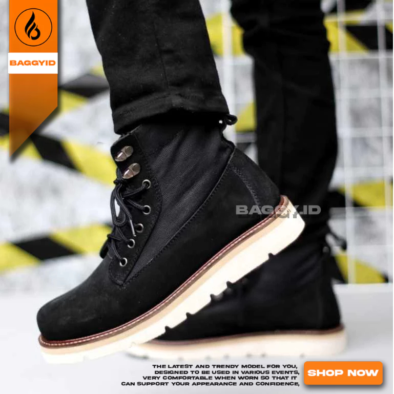 Sepatu Boots Suede Kerja Sepatu Boots Tinggi Hitam Pria