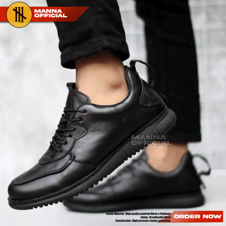 Sepatu Formal Tali Hitam Kulit Asli Kerja Kantor Pria