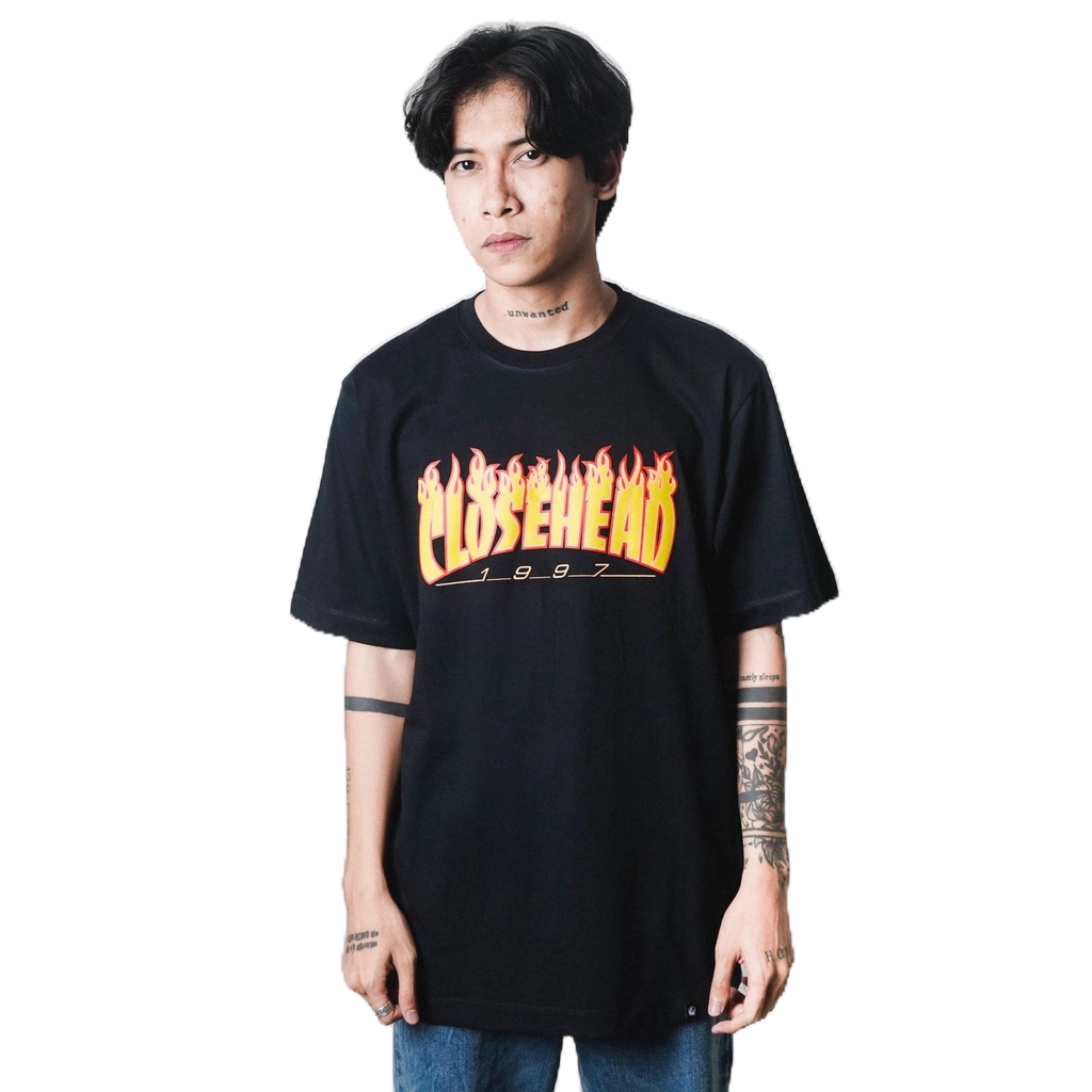 ORI GVFI X Closehead T-Shirt Flame Heat Black Kaos Hitam