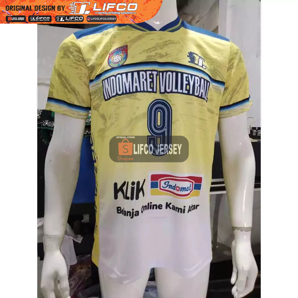 READY STOCK JERSEY VOLLEY BALL ORIGINAL LIFCO INDOMARET LATIHAN KUNING PUTIH SERIES (TIDAK BISA CUST