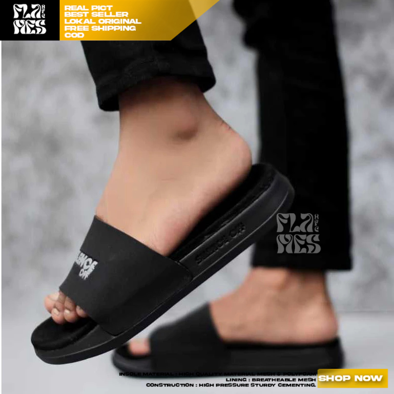 FLAMES Sandal Slide Pria Hitam Sendal Pria Selop Distro
