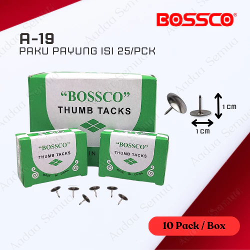 

Paku Payung BOSSCO / BOSSCO Thumb Tacks / BOSSCO Pines 1 Box isi 10 Packs(250 Pcs)