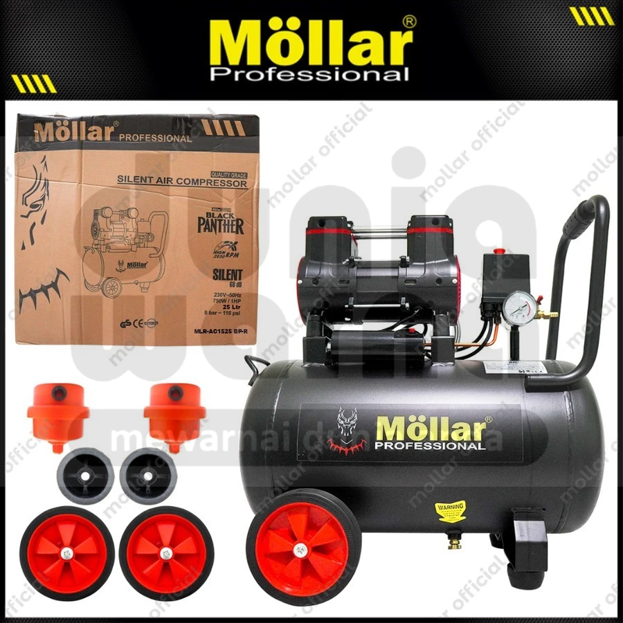 MOLLAR AC 1525 BP/AC1525/1525BP/AC1525BP Kompresor 1 HP 25 Liter Oilless Silent Black Panther HD Sup