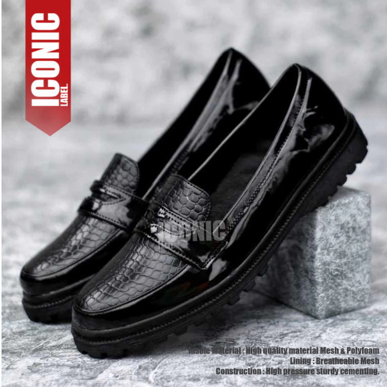 Sepatu Loafers Slop Pdh Hitam Wanita