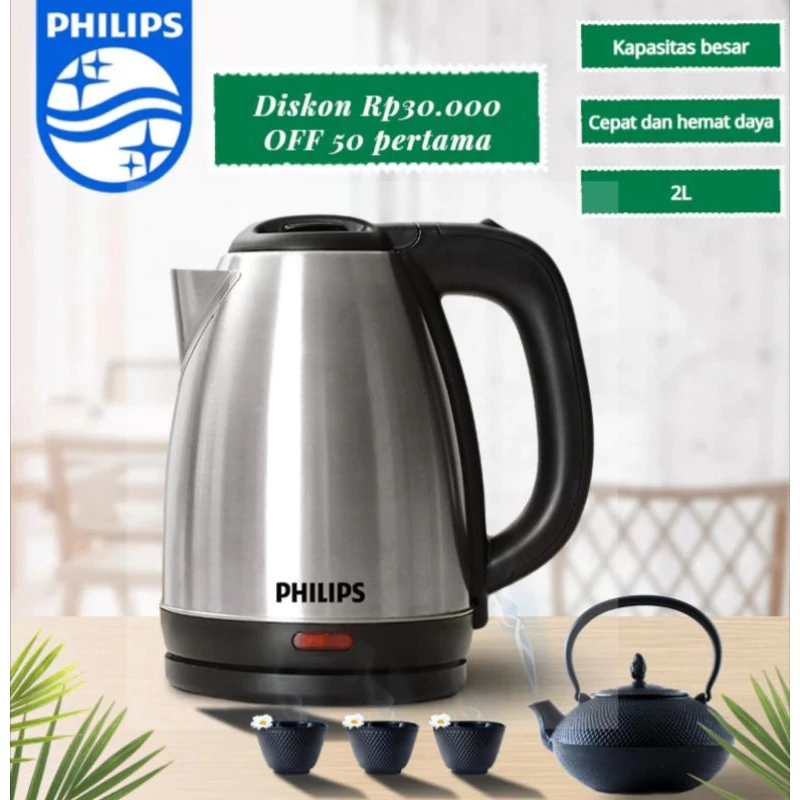 Kettel Listrik PHILIPS Teko Listrik Pemanas Air Stainless 2L