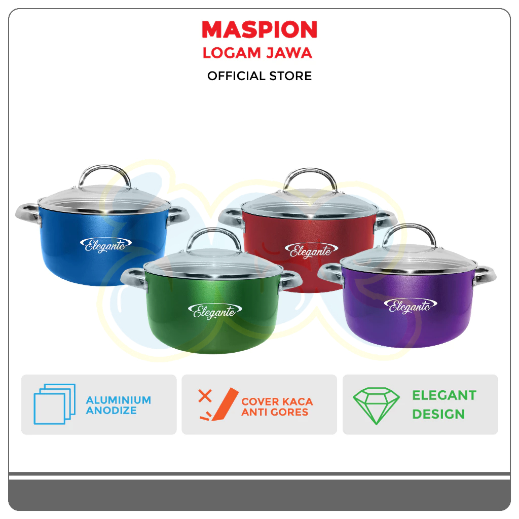 Maspion Panci Elegante Dutch Oven Tutup Kaca 20cm/22cm  - Panci Aluminium Serbaguna