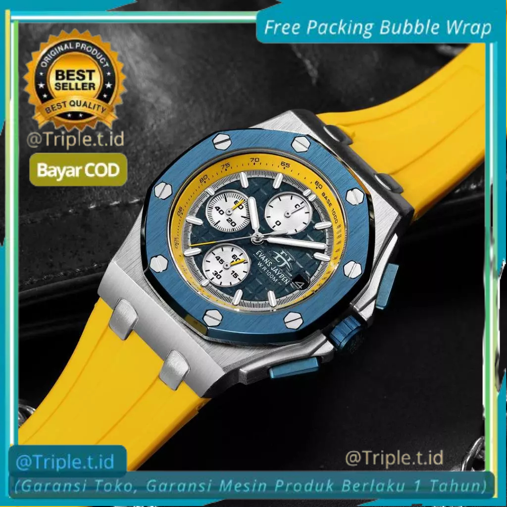 Jam Pria Evans Jayden 9560-1 Tali Karet Kaca Saphire Water Resist Watches Casual Man