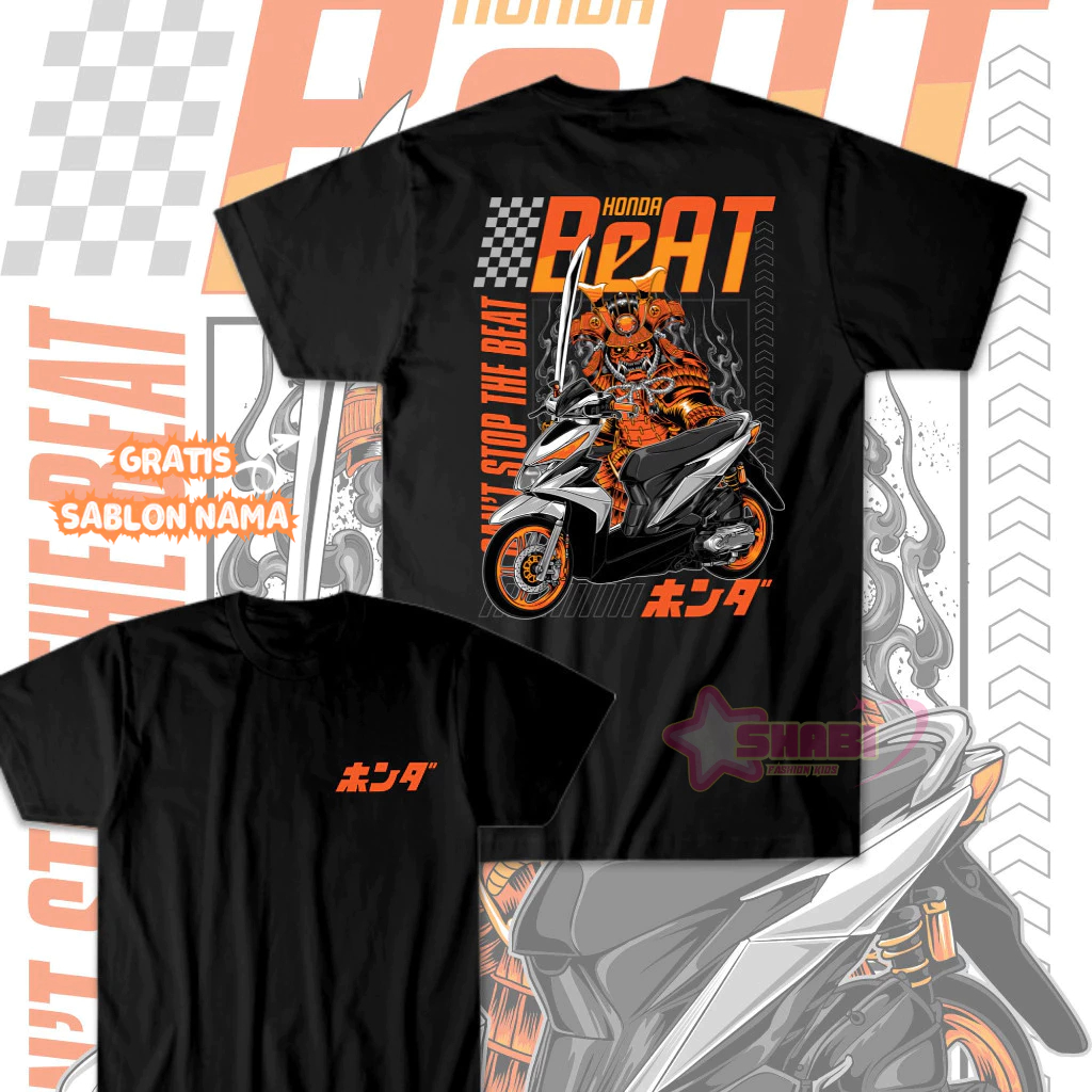 Baju Kaos Anak Gratis Sablon Nama - Kaos Anak Motor HONDA BEAT SAMURAI Shirt Racing Otomotif Shabira